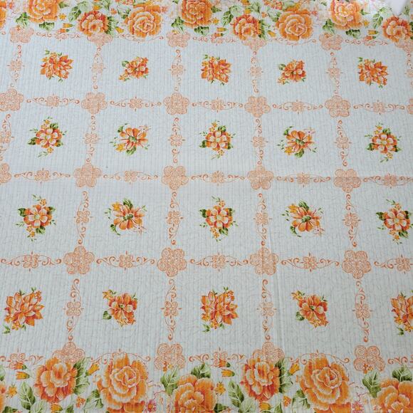 Vintage Red & Orange Floral Grid White Lace Tablecloth, 61x77 - Picture 3 of 5
